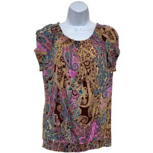 Chaps Denim-Women's Large Pullover Top Cotton Short Sleeve Multi-Color
